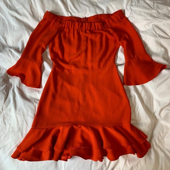 TOPSHOP Blood Orange Off-the-Shoulders Dress Size4 - Picture 1 of 3